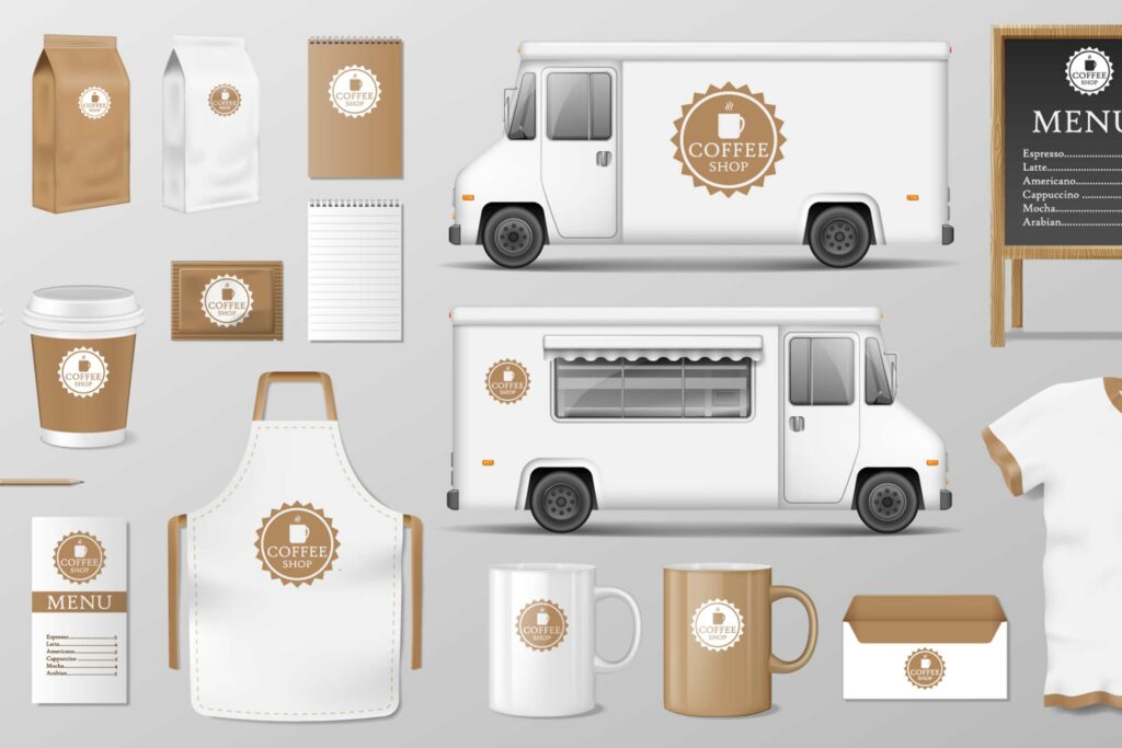 Déclinaison des supports print, emballages, goodies et textile possibles avec Abordaj pour les réseaux.